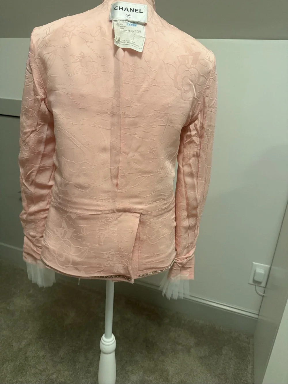 Chanel 17C Coco Cuba Pink Tweed Silk Blazer Pleated Tulle Cuff *Collectors Item*